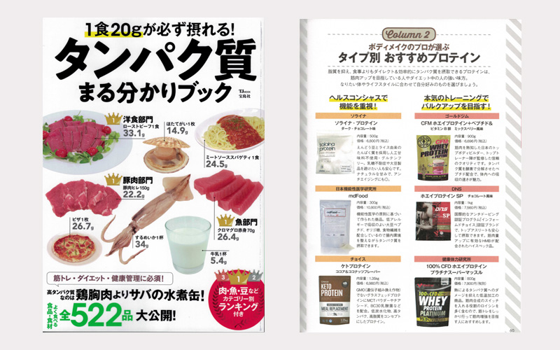 宝島社「1食20gが必ず摂れる！タンパク質まる分かりブック」（TJMOOK）に掲載されました！